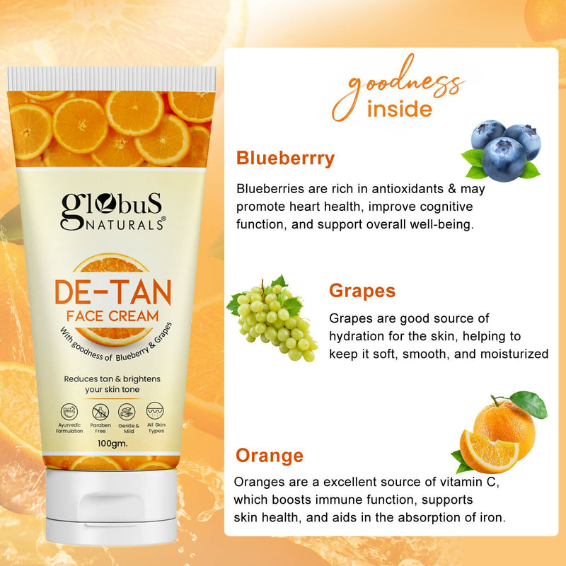 Globus Naturals De Tan Face Cream, Suitable For All Skin Types