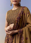 Ochre Yellow Bridesmaid Lehenga With Floral Print And Cut Dana Beads Work