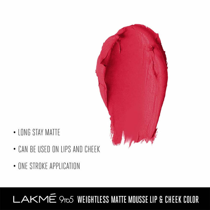 Lakme 9 To 5 Weightless Mousse Lip & Cheek Color - Pink Plush
