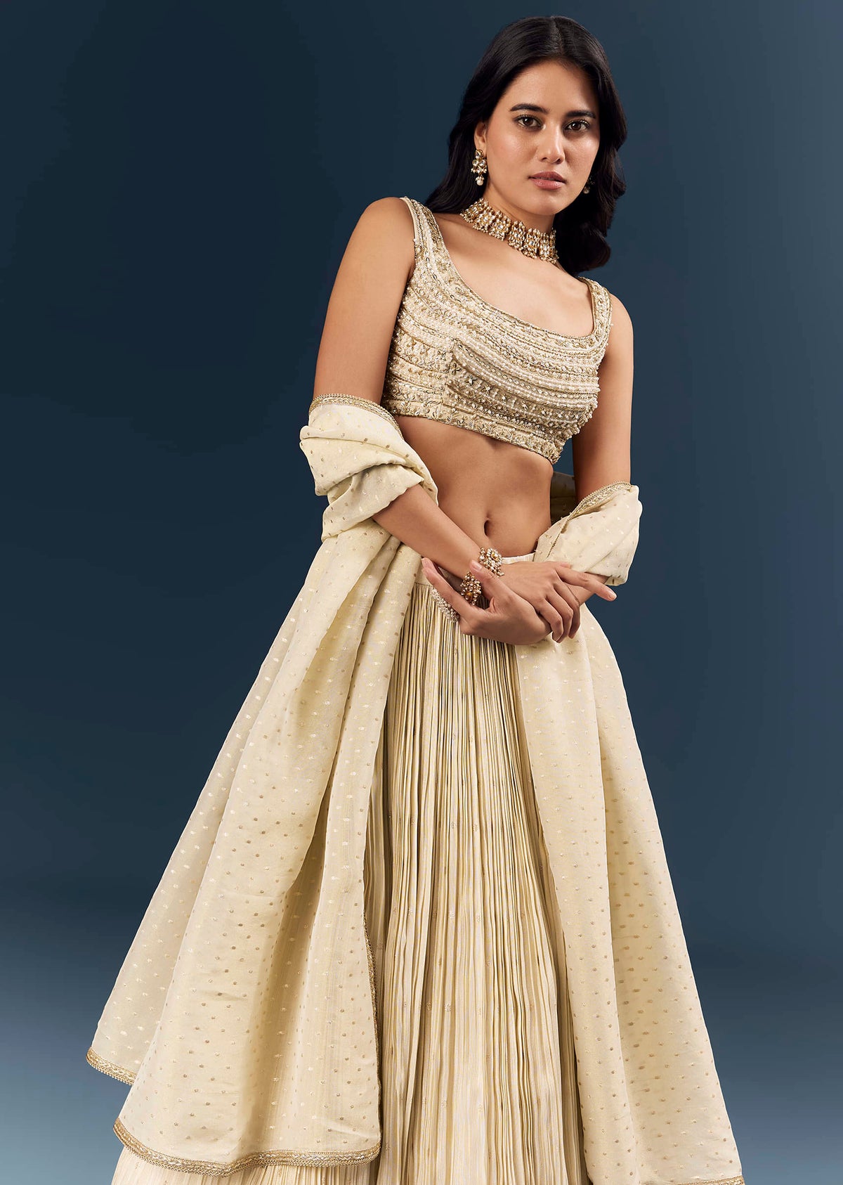 Off White Banarasi Silk Bridesmaid Lehenga With Intricate Hand Embroidery