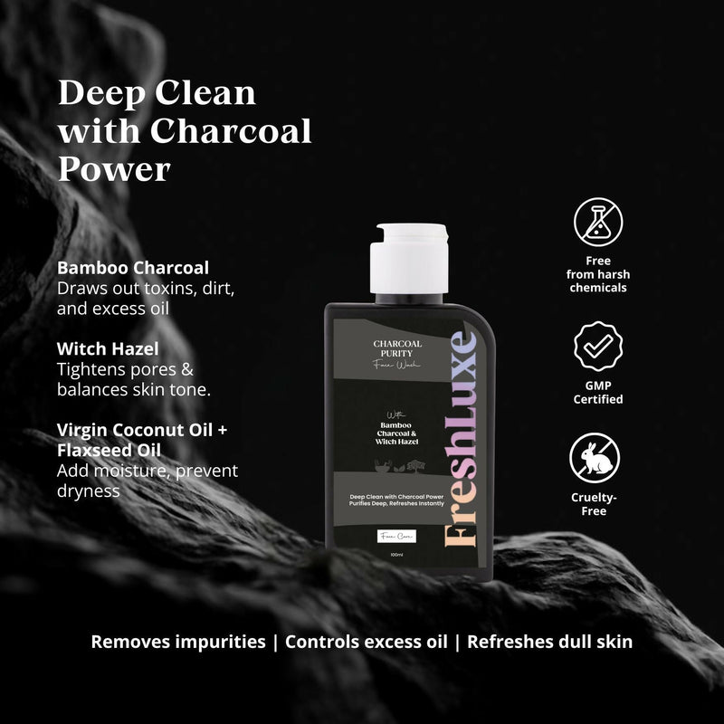 FreshLuxe Charcoal Purity Face Wash with Bamboo Charcoal & Witch Hazel