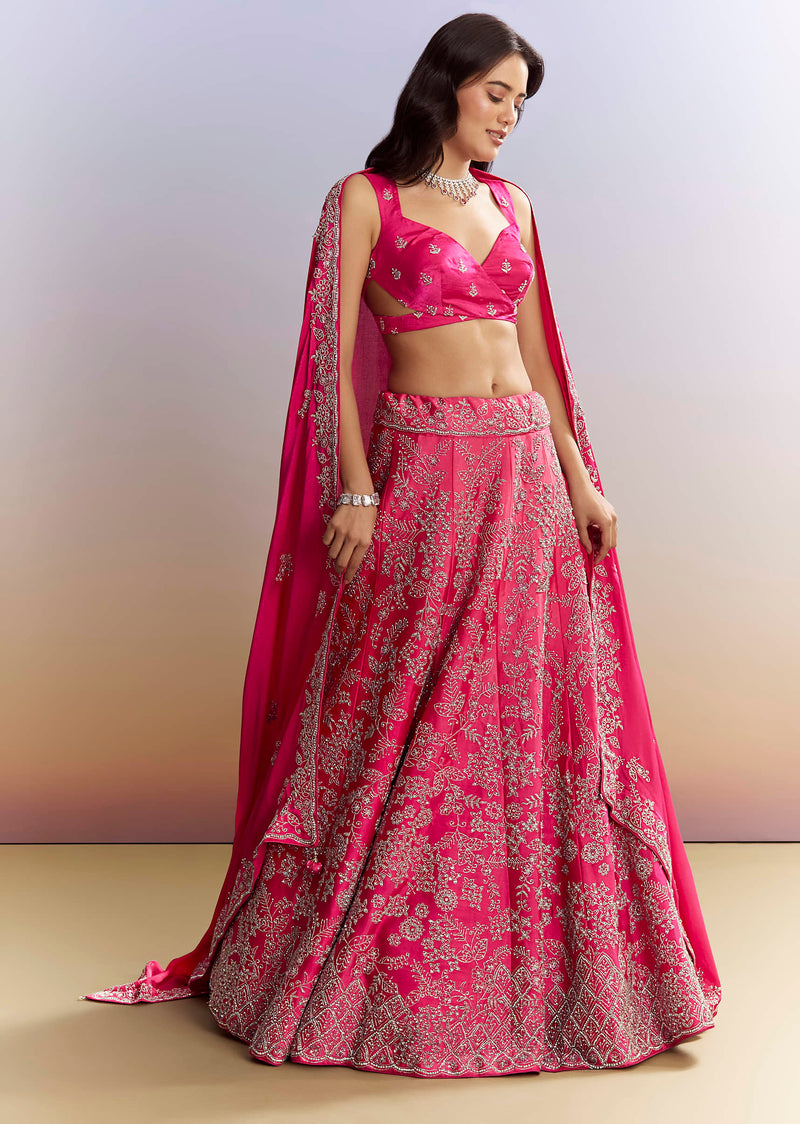 Ombre Pink Satin Bridesmaid Lehenga With Heavy Embroidery