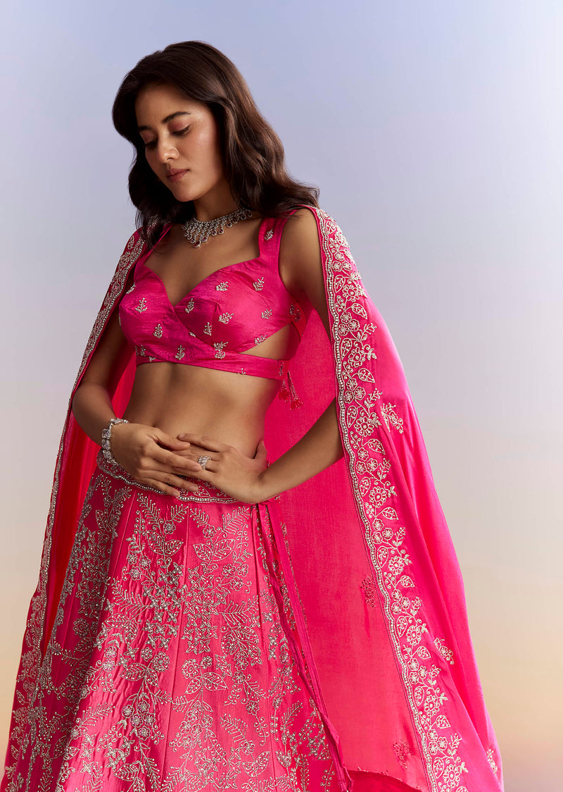 Ombre Pink Satin Bridesmaid Lehenga With Heavy Embroidery