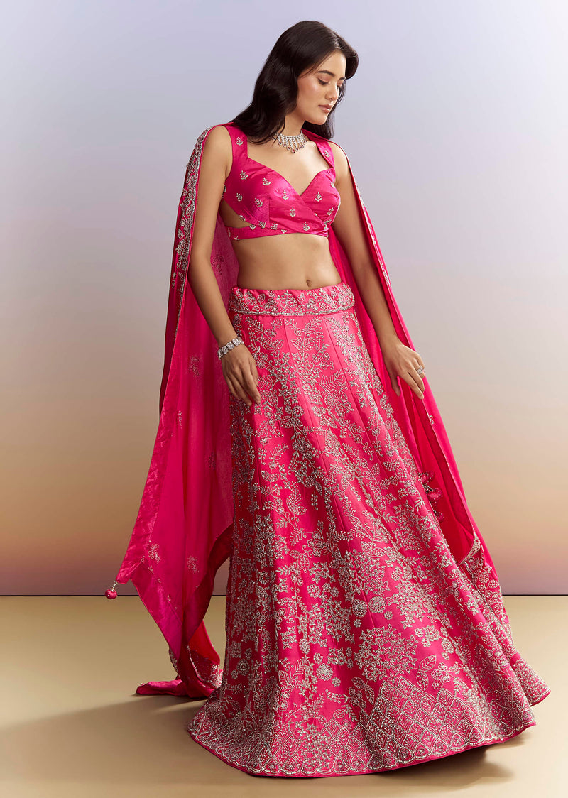 Ombre Pink Satin Bridesmaid Lehenga With Heavy Embroidery