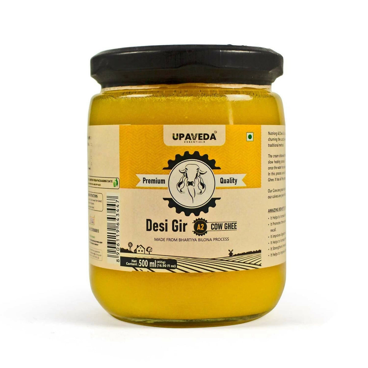 Upaveda A2 Pure Ghee| 100% Gir Cow Ghee | A2 Cow Desi Pure Ghee | Organic Grass Fed Cows | Traditional Bilona Method Ghee