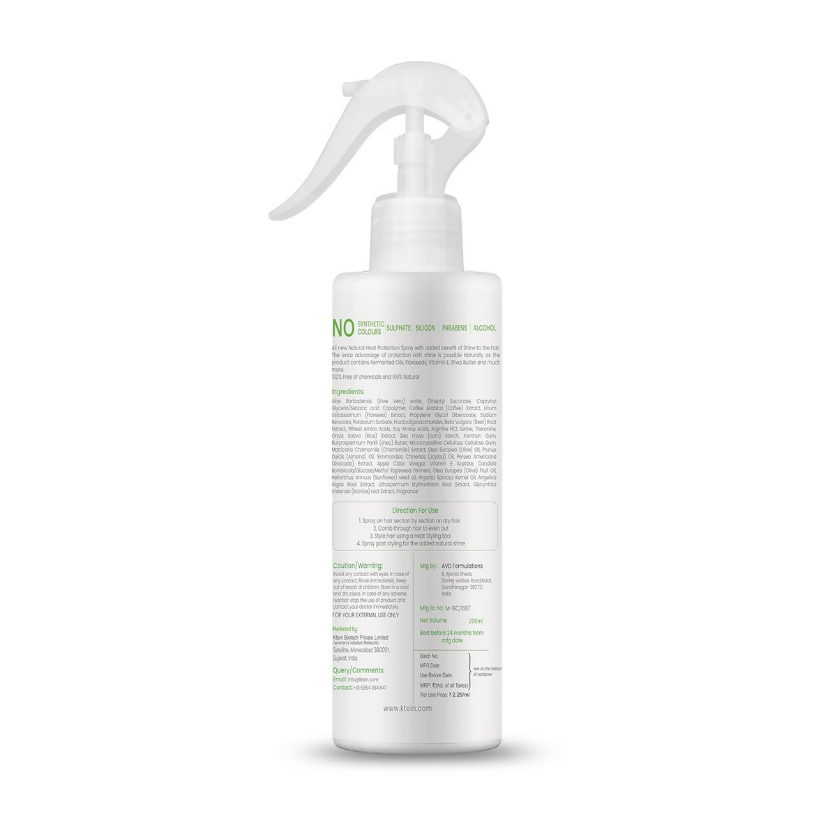 ktein 100% Plant Based Natural Hair Heat Protection with Xtra Shine Spray Hair Spray