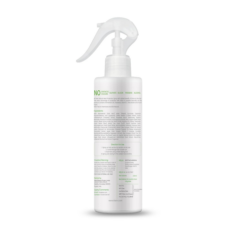 ktein 100% Plant Based Natural Hair Heat Protection with Xtra Shine Spray Hair Spray