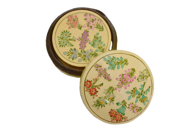 Nizalia Floral Motif Embossed Cream Paper Mache Round Coasters - Limited Time Offer