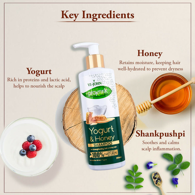 VI-JOHN Prakritik Yogurt & Honey Shampoo Cleanses Scalp, Made With 100% Natural Bio Actives
