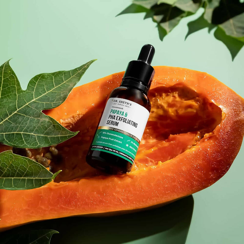 Dr. Sheth's Papaya & PHA Exfoliating Face Serum Reduces Open Pores, Dullness, Acne, Inflammation, For All Skin Types