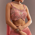 Peach French Tissue Lehenga Choli With Choker Dupatta