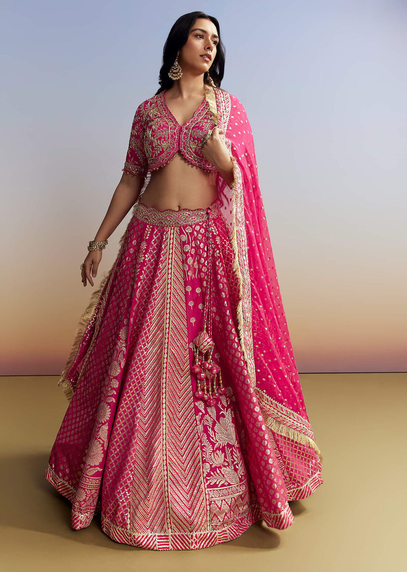 Pink Banarasi Silk Bridesmaid Lehenga