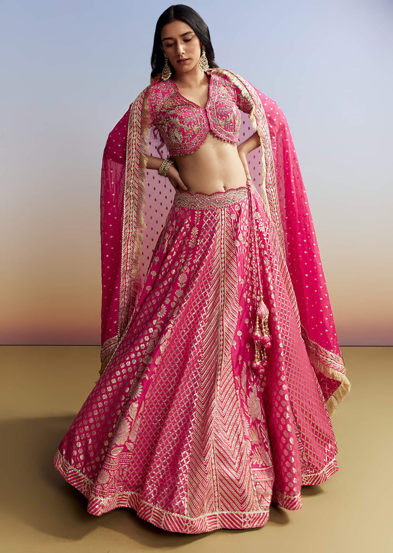 Pink Banarasi Silk Bridesmaid Lehenga