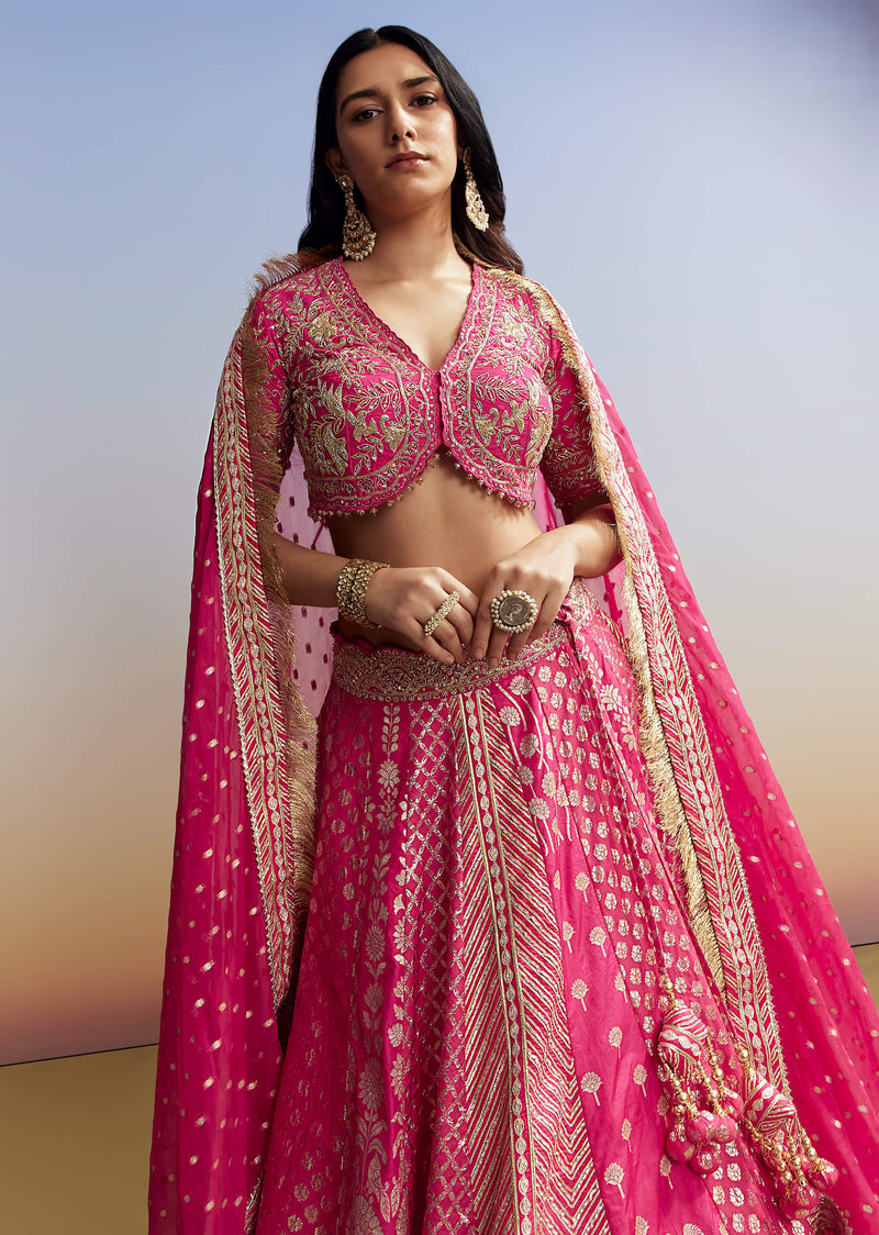 Pink Banarasi Silk Bridesmaid Lehenga