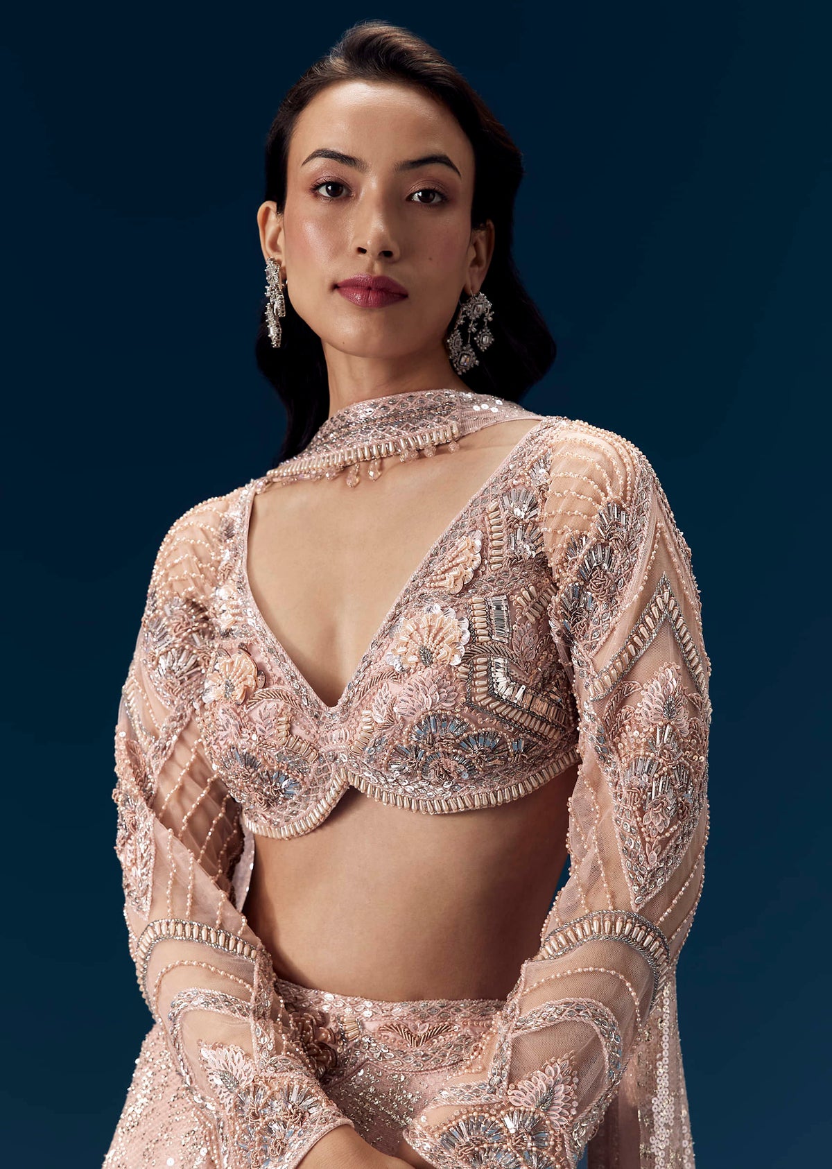 Pink Bridesmaid Lehega with Choker Dupatta
