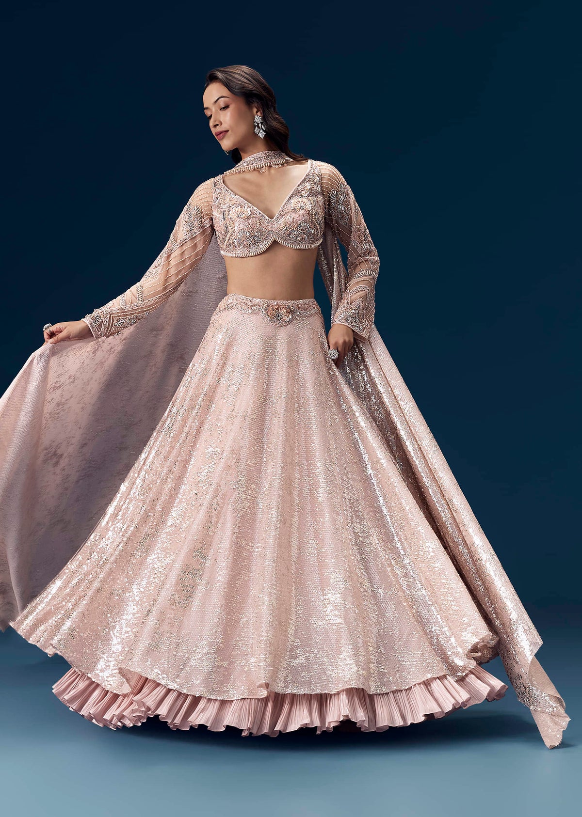 Pink Bridesmaid Lehega with Choker Dupatta