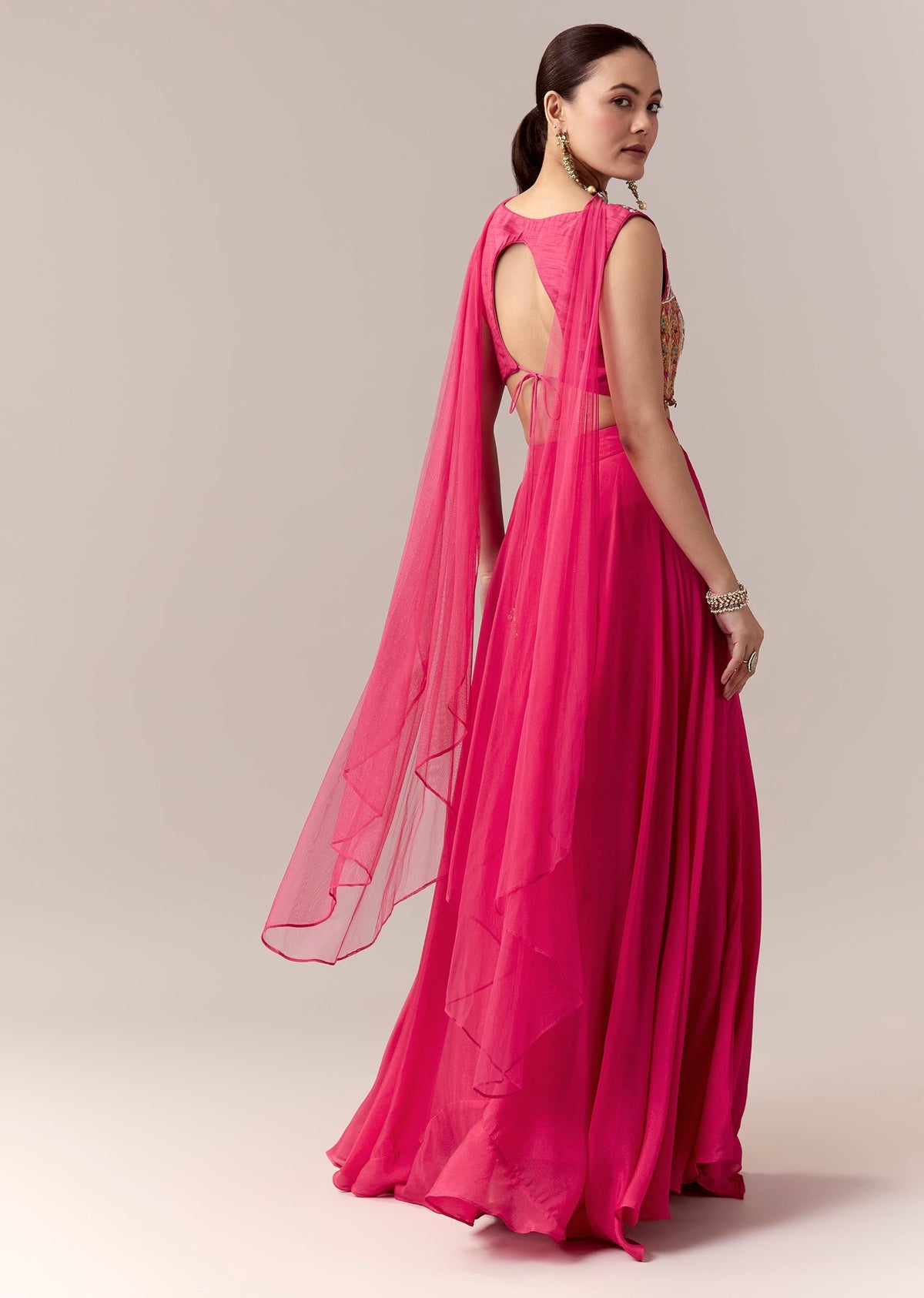 Pink Bridesmaid Lehenga With Thread Work Moti Work And Dupatta