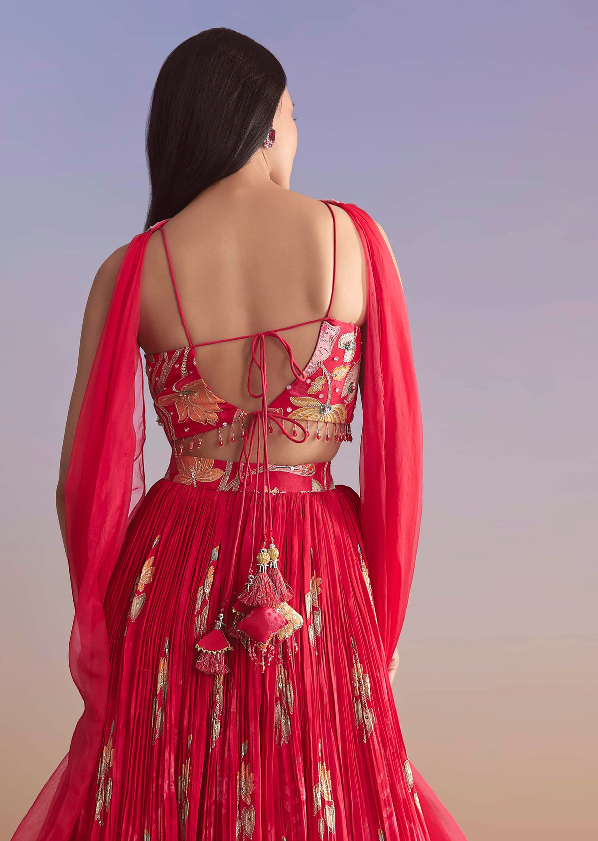 Pink Crepe Bridesmaid Lehenga With Floral Print