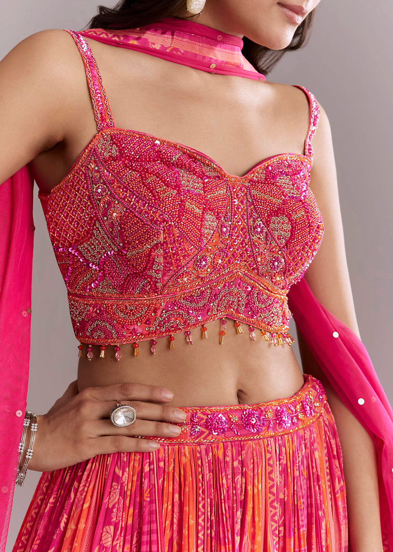 Pink Crepe Bridesmaid Lehenga With Intricate Hand Embroidery