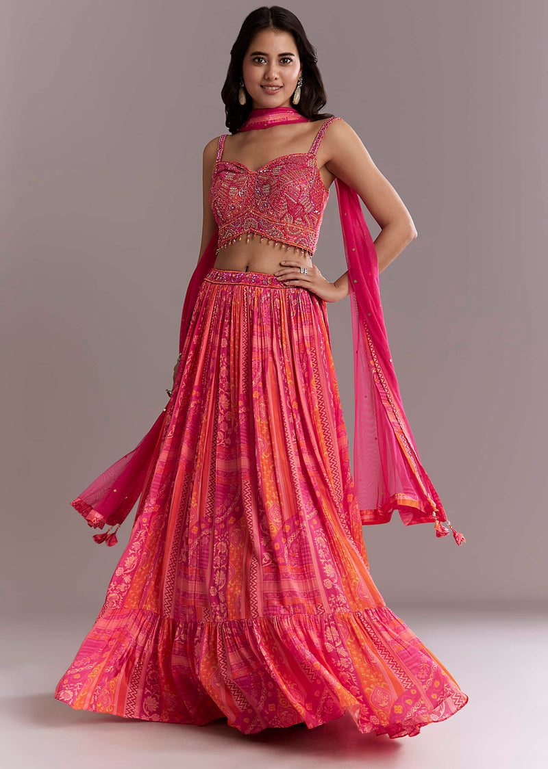 Pink Crepe Bridesmaid Lehenga With Intricate Hand Embroidery
