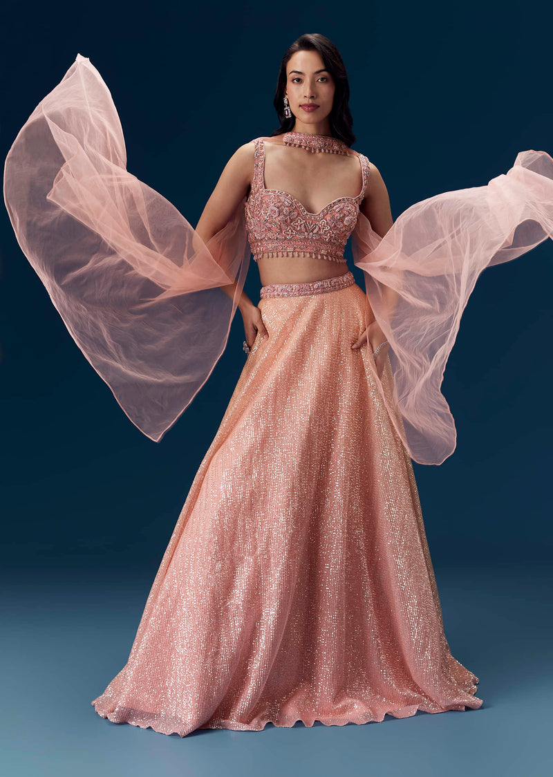 Pink Embellished Bridesmaid Lehega with Choker Dupatta