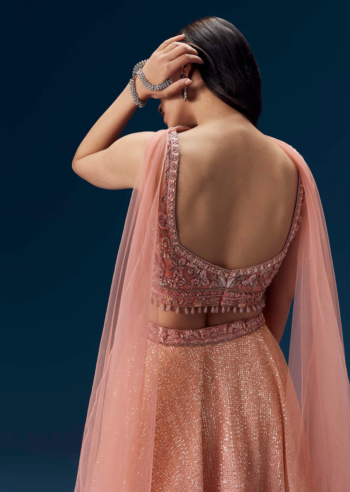 Pink Embellished Bridesmaid Lehega with Choker Dupatta