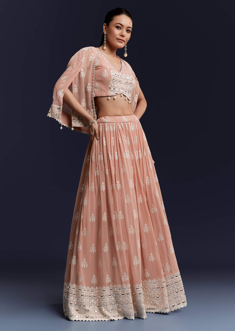 Pink Georgette Bridesmaid Lehenga With Sequins And Thread Embroidery