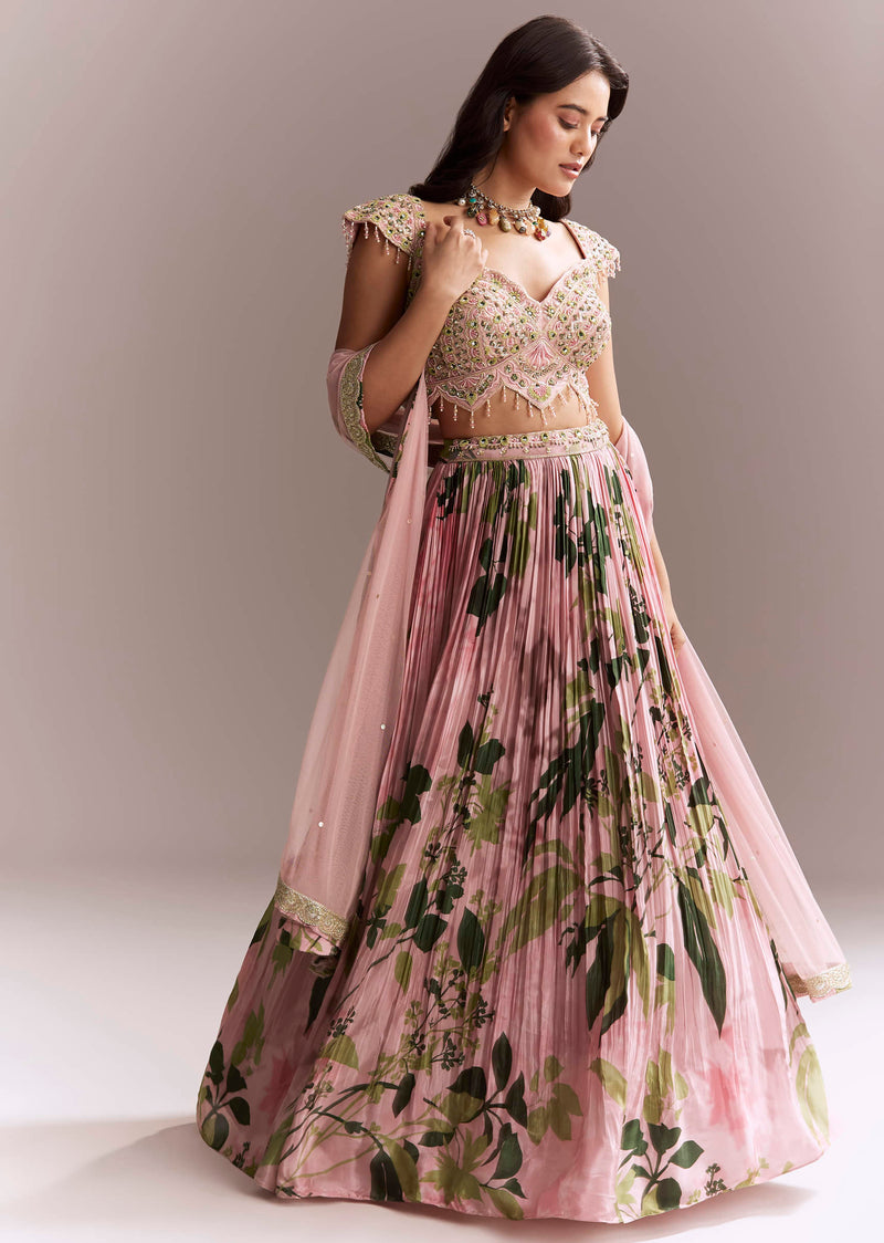 Pink Net Floral Bridesmaid Lehenga With Heavy Embroidery