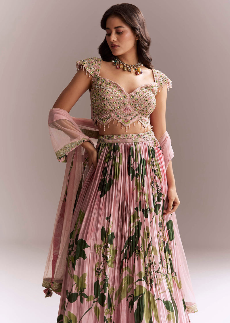 Pink Net Floral Bridesmaid Lehenga With Heavy Embroidery