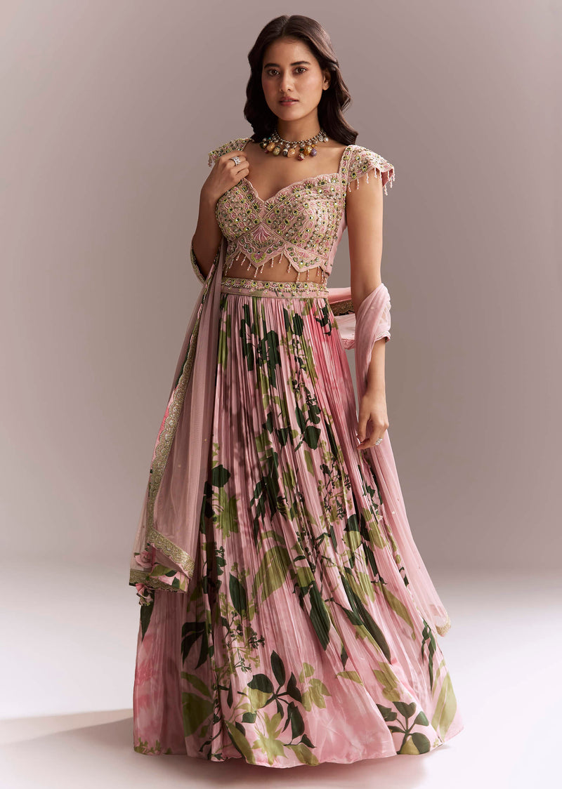 Pink Net Floral Bridesmaid Lehenga With Heavy Embroidery