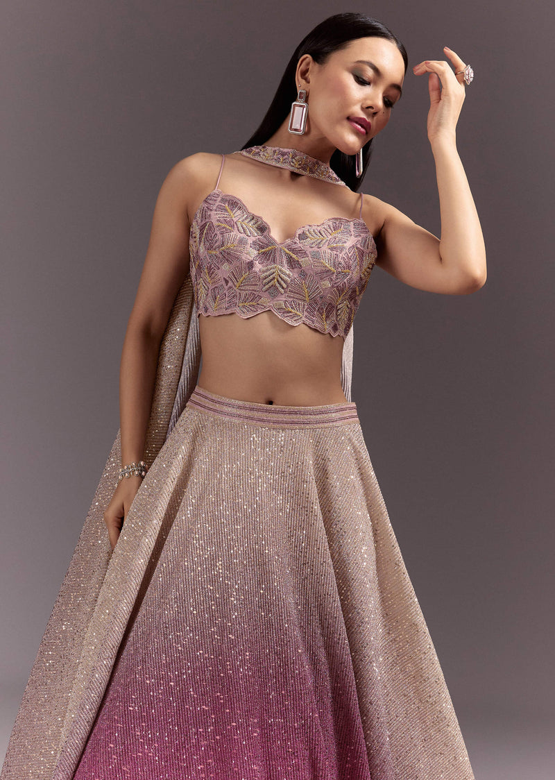 Pink Ombre Lehenga Dupatta Set With Heavily Worked Blouse