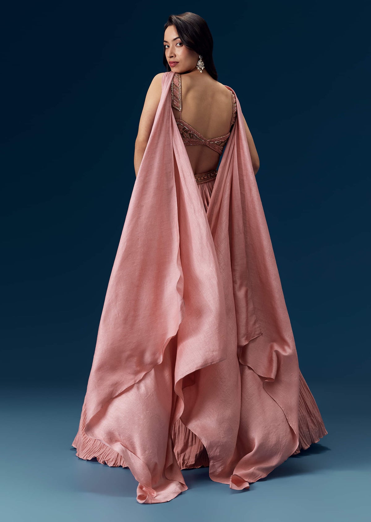 Pink Ruched Bridesmaid Lehega with Choker Dupatta