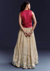 Pink Satin Festive Lehenga With Hand Dyed Chevron Print Jacket