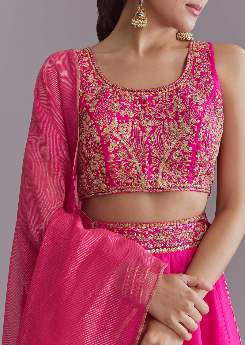 Pink Silk Festive Lehenga With Zari Embroidery