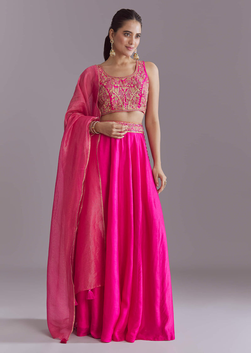 Pink Silk Festive Lehenga With Zari Embroidery