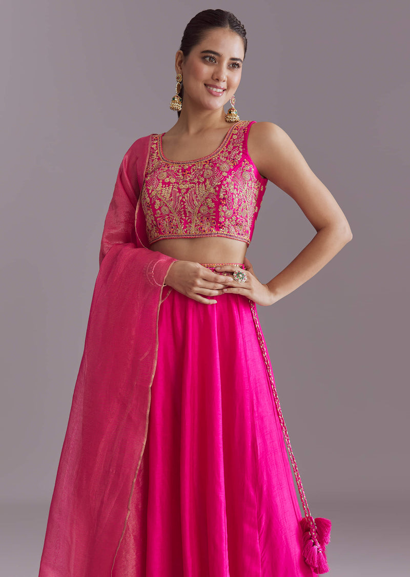 Pink Silk Festive Lehenga With Zari Embroidery