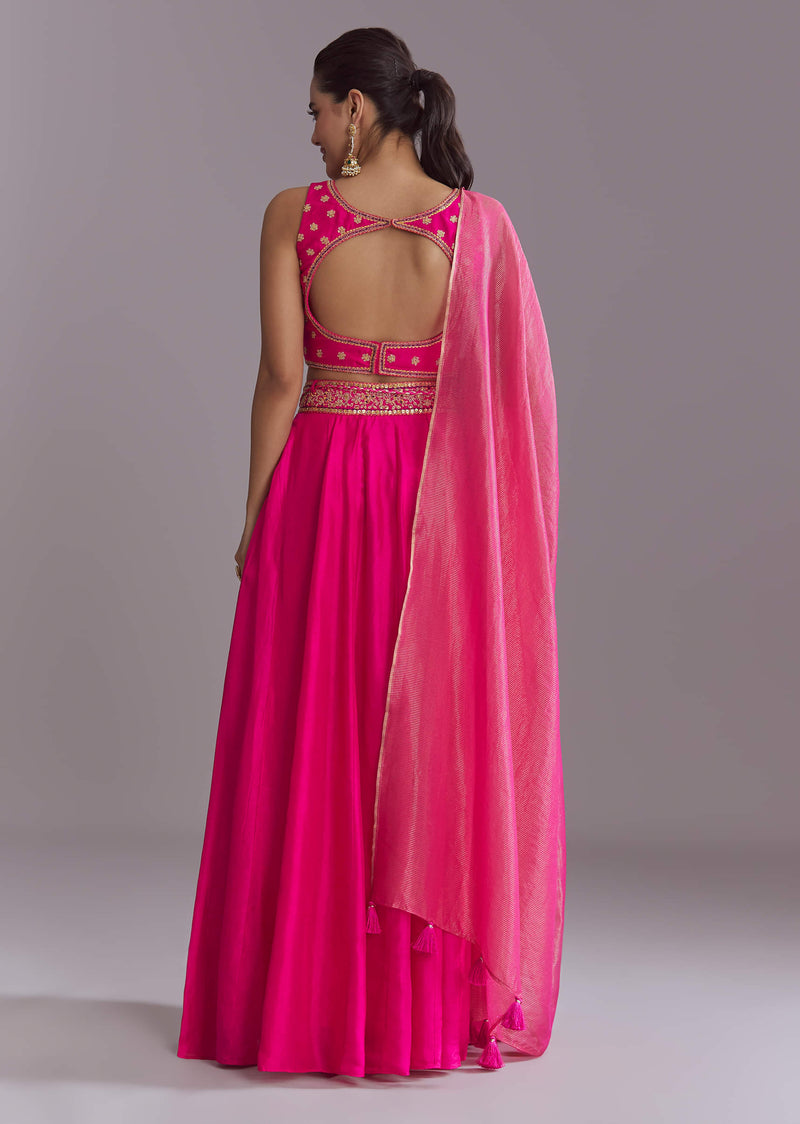 Pink Silk Festive Lehenga With Zari Embroidery
