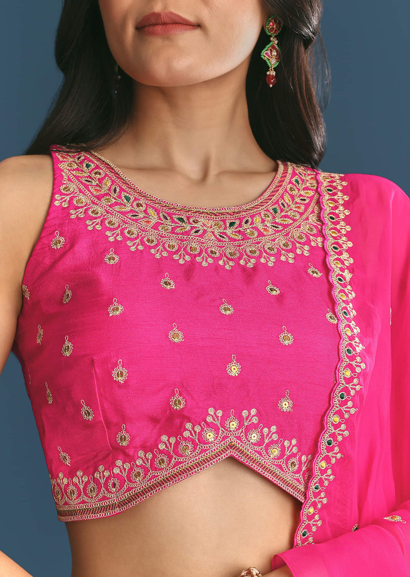 Pink Silk Lehenga Dupatta Set With Zari And Sequins Work
