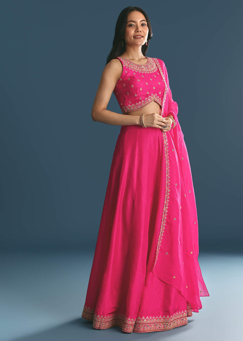 Pink Silk Lehenga Dupatta Set With Zari And Sequins Work