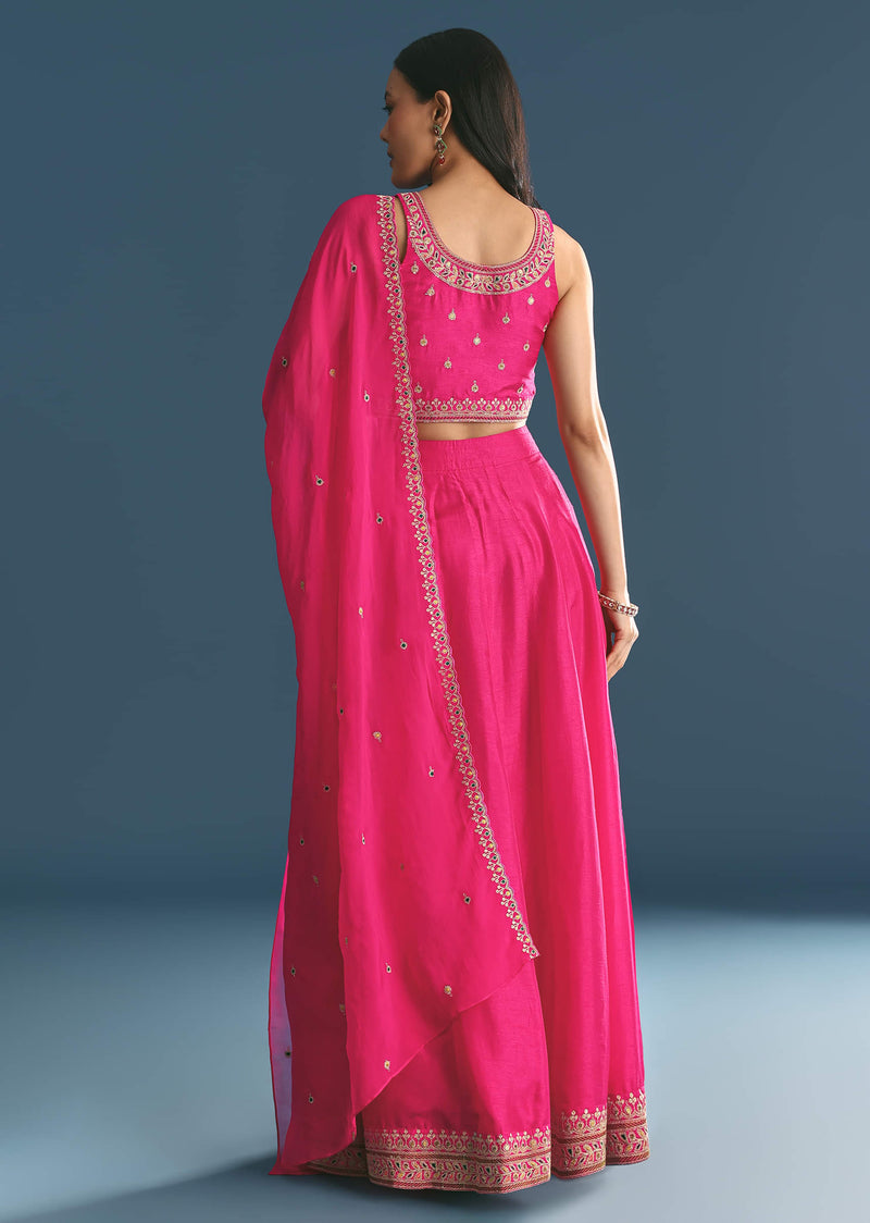 Pink Silk Lehenga Dupatta Set With Zari And Sequins Work