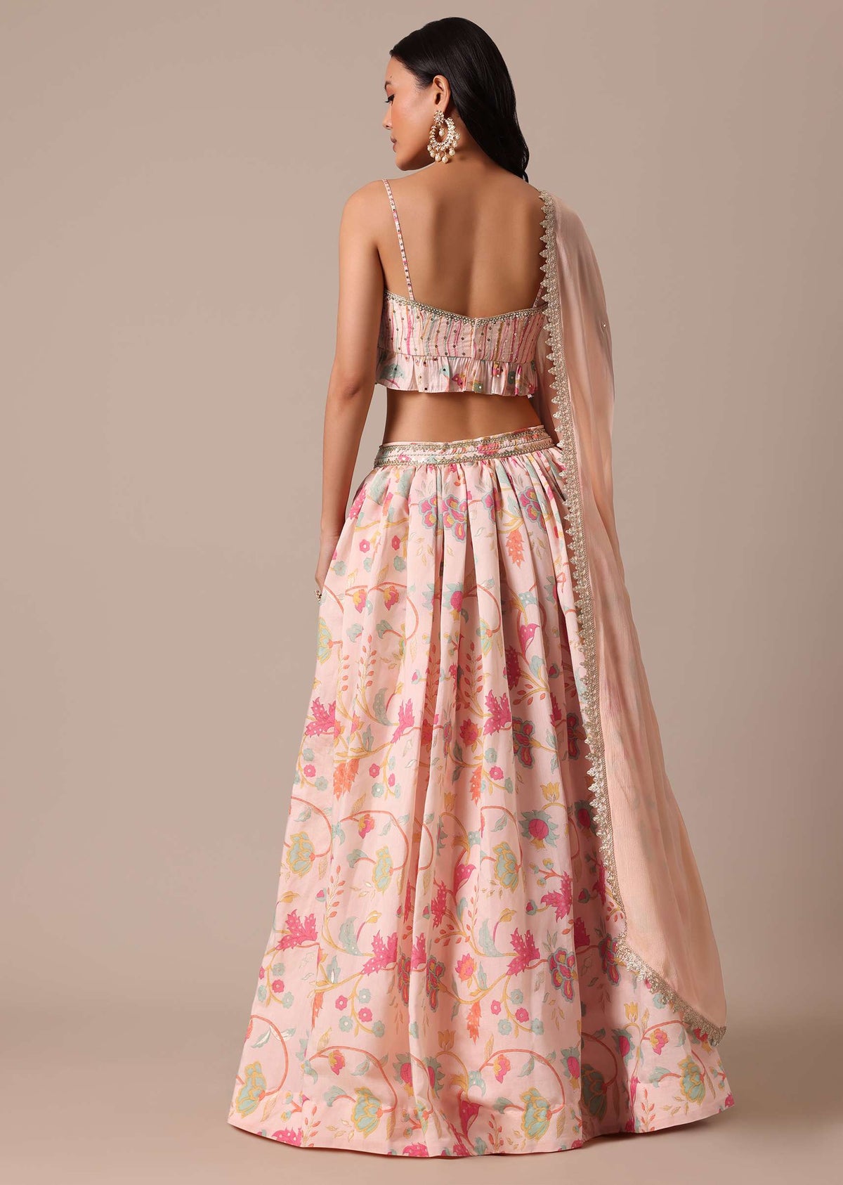 Pink Chanderi Printed Lehenga Set