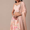 Pink Chanderi Printed Lehenga Set