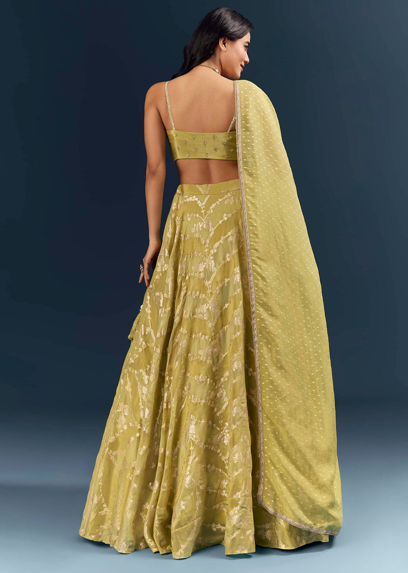 Pista Green Banarasi Silk Bridesmaid Lehenga With Heavy Hand Embroidery