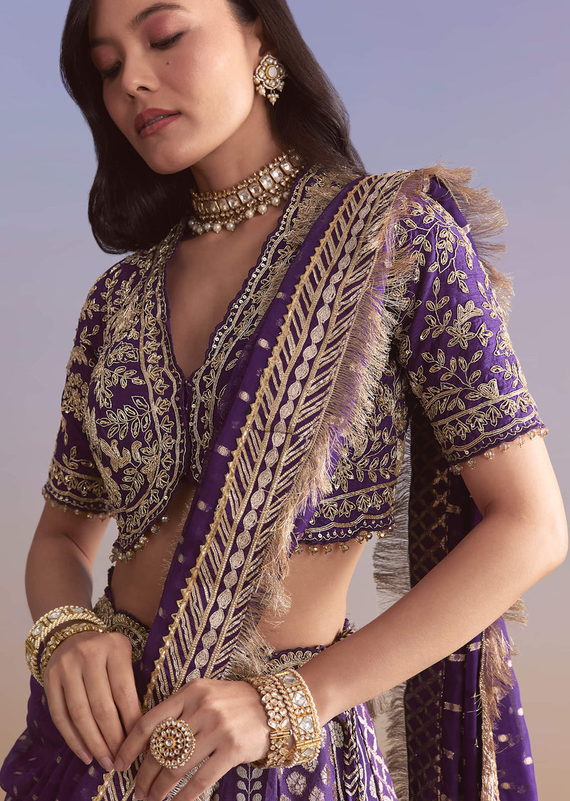 Purple Brocade Silk Bridesmaid Lehenga With Zardosi Work