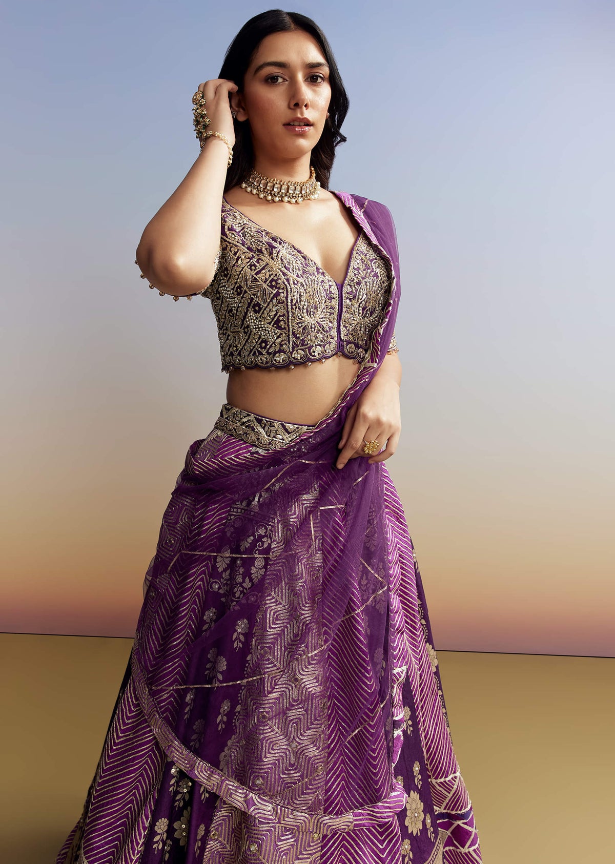 Purple Silk Lehenga with Embellished Choli