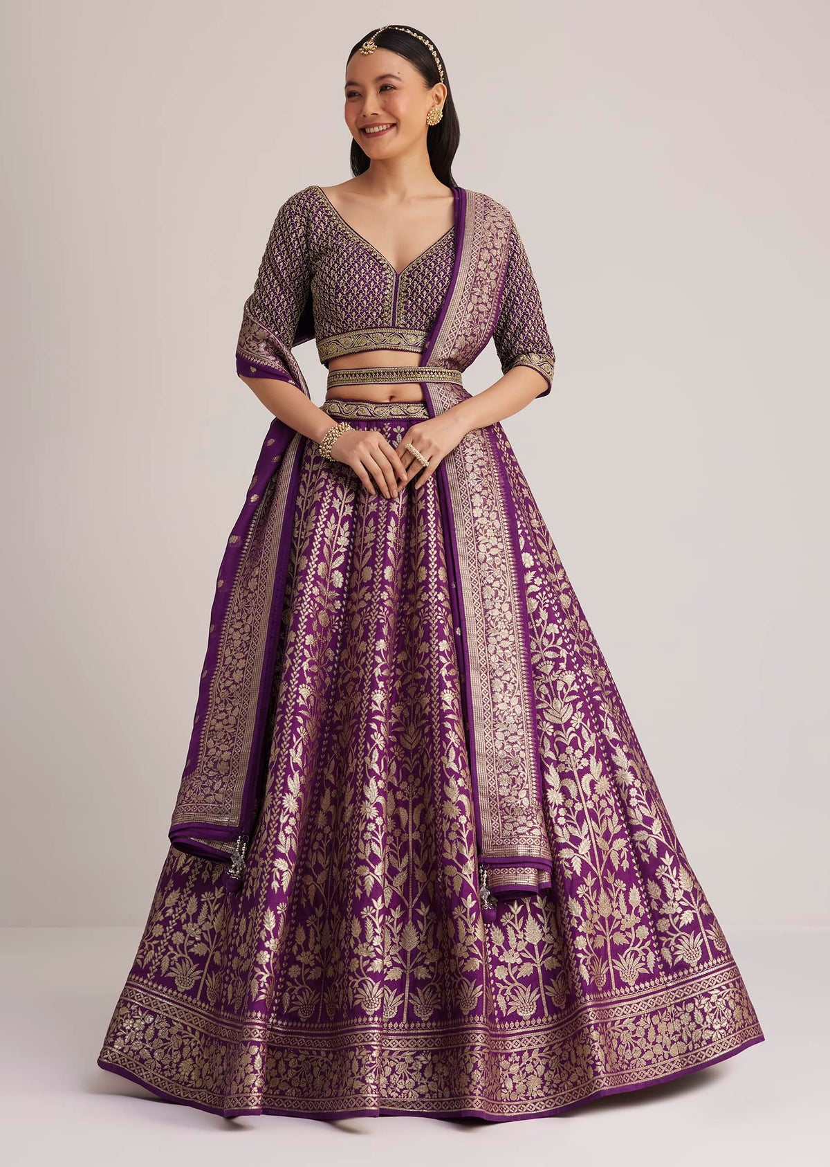 Purple Brocade Embroidered Lehenga Set