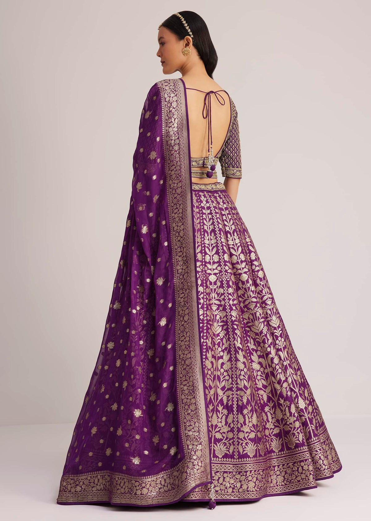 Purple Brocade Embroidered Lehenga Set