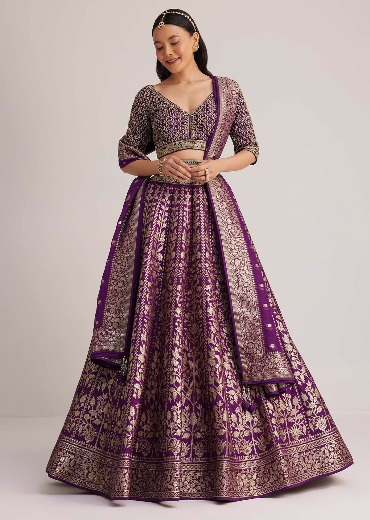 Purple Brocade Embroidered Lehenga Set