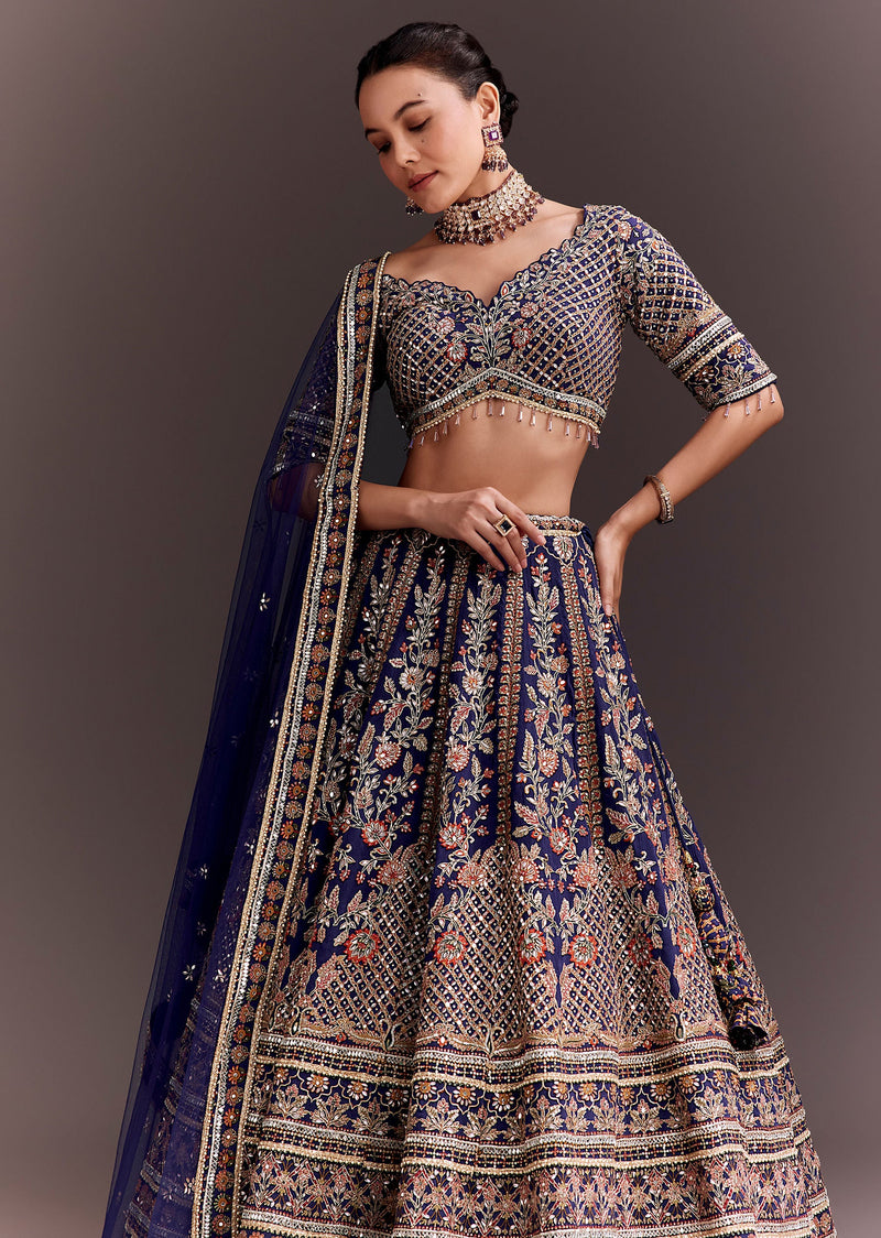Purple Zari Embroidered Lehenga Set