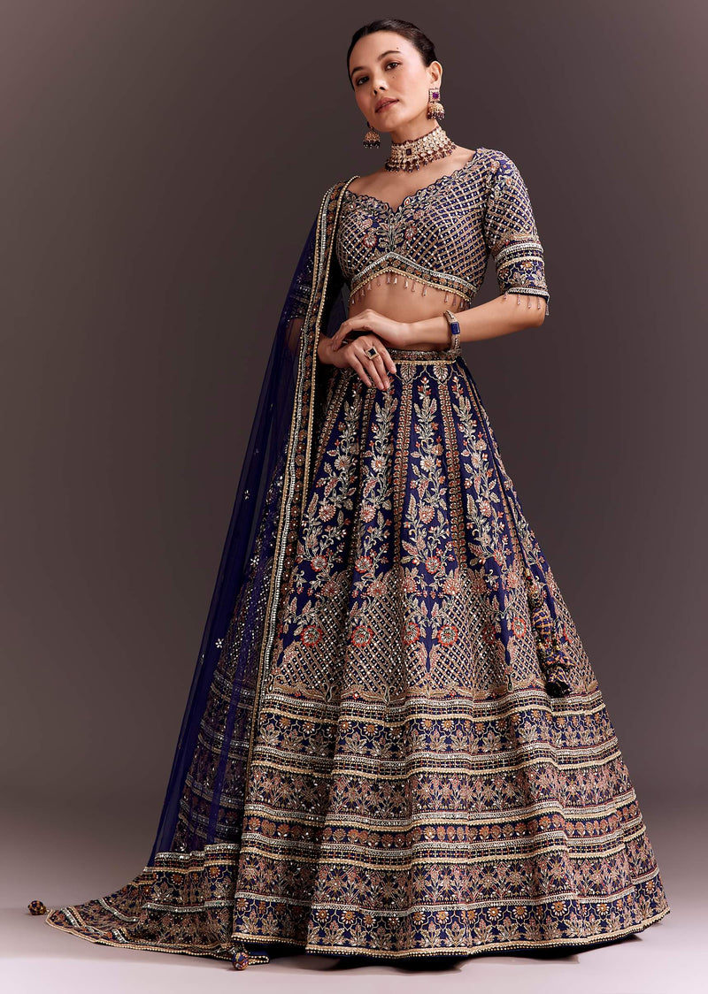 Purple Zari Embroidered Lehenga Set